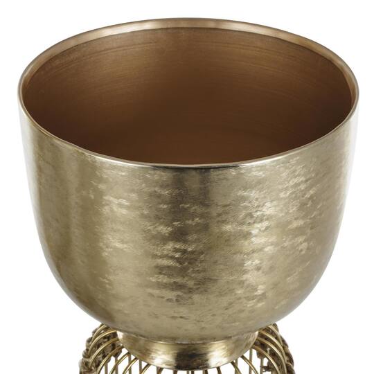 Gold Metal Textured Rounded Dome Planter & Pedestal Base Set